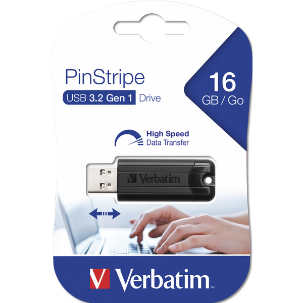 Verbatim Black Pinstripe 16GB USB 3.0 Flash Drive 49316