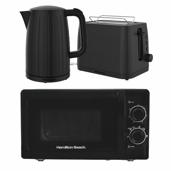 Hamilton Beach Stealth Kettle, Toaster and 20L Stainless Steel Interior Microwave Black